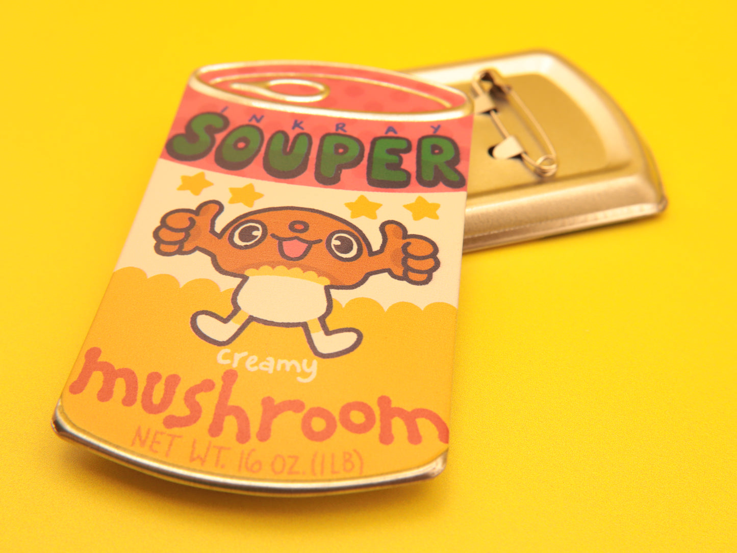 Mushroom Souper Creamy Soup Tin Pin Badge 3"x1.75"