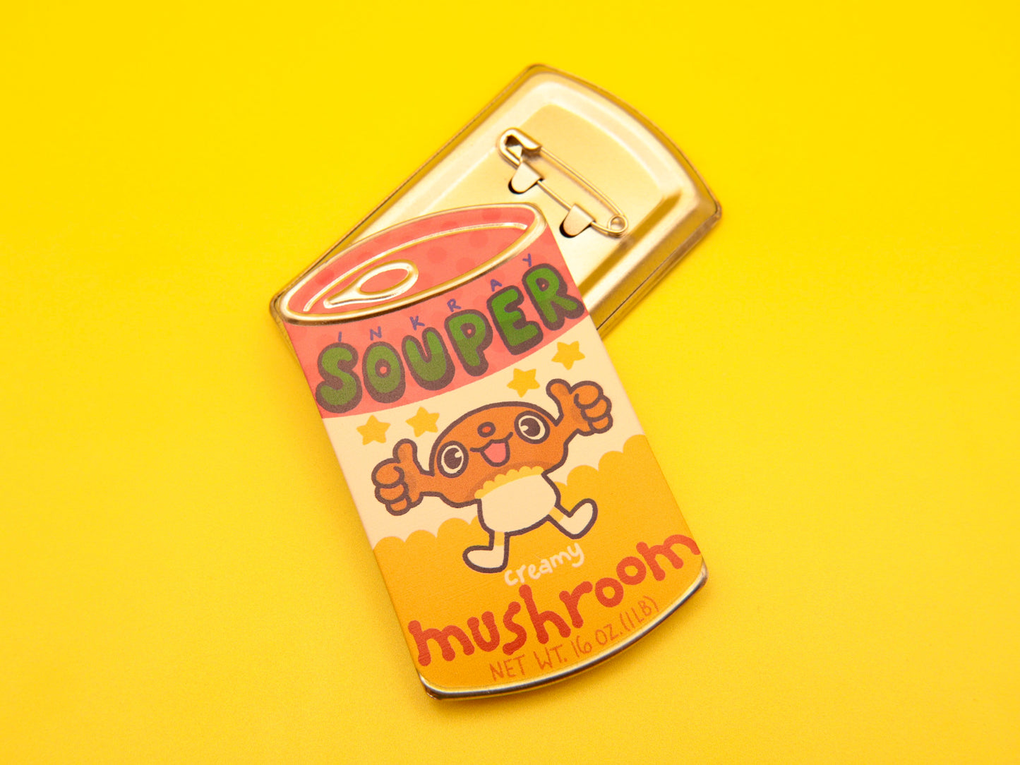 Mushroom Souper Creamy Soup Tin Pin Badge 3"x1.75"