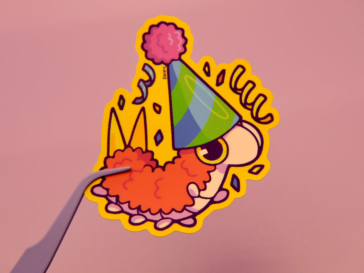 Party Hat Worm 3" Matte Vinyl Sticker