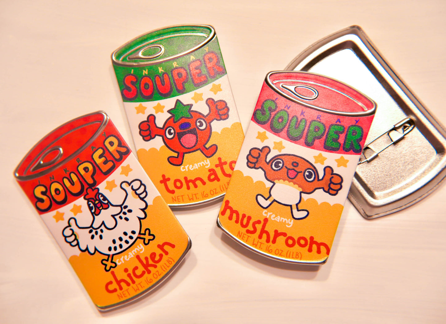 Chicken Souper Creamy Soup Tin Pin Badge 3"x1.75"