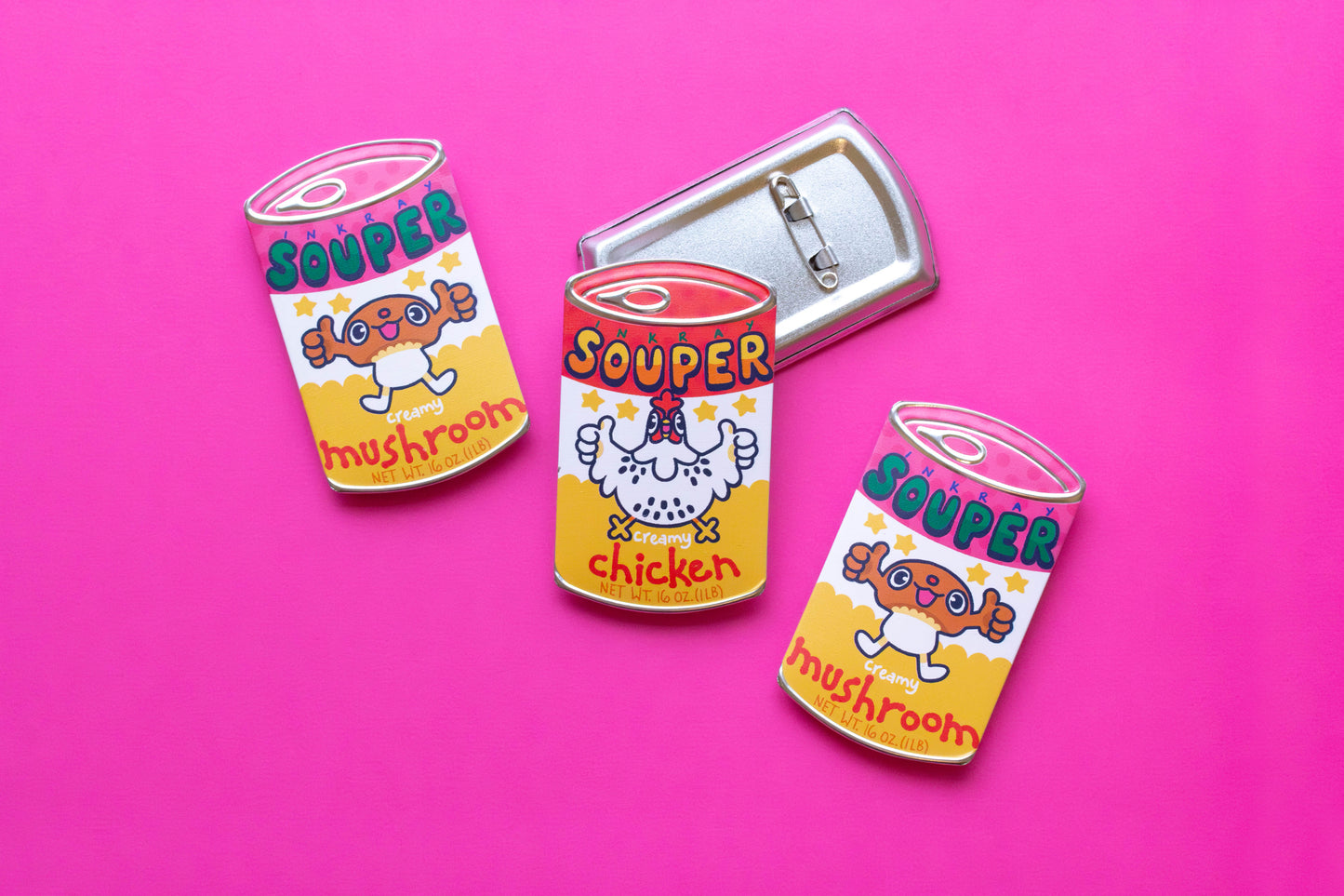 Mushroom Souper Creamy Soup Tin Pin Badge 3"x1.75"